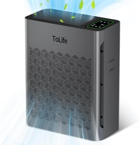 ToLife Air Purifiers for Home Large Room Up to 1295 Ft² with PM 2.8 Display Air Quality Sensor, Auto Mode, Timer, Air Purifier for Bedroom Filters Smoke, Pollen, Pet Dander, Allergies, Grey by ToLife