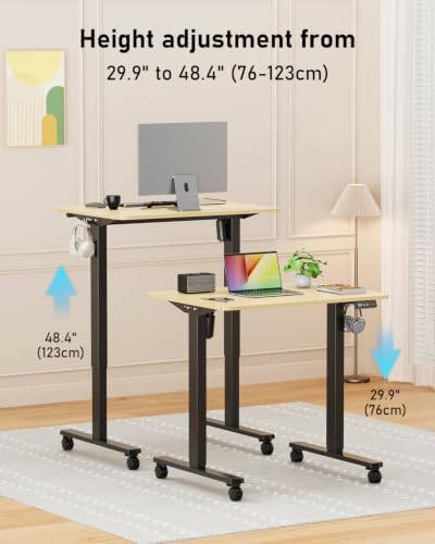 32" Small Rolling Electric Standing Desk Adjustable Height for Home Office - Image 5
