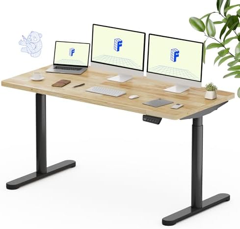 FLEXISPOT 63" x 24" Solid Wood Standing Desk, Black Oval Legs by Unknown