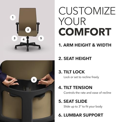 HON Ignition 2.0 Ergonomic Office Chair, Lumbar Support, Quicksand - Image 3