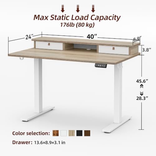 TIQLAB 40 * 24 inch Standing Desk with Two Drawers&Top Shelf, Maple - Image 3
