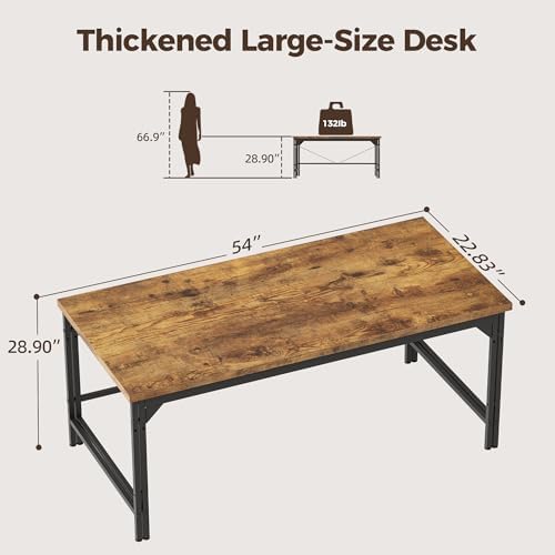 Mericonia 54 Inch Computer Desk, 1" Thick Large Office Table, Brown - Image 2