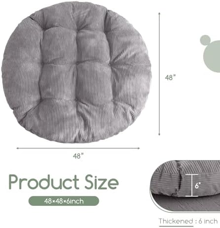HIGOGOGO Papasan Chair Cushion with Corduroy Cover (Without Chair), 48 x 48 Inch Supportive Cushion, Overstuffed Chair Cushion,Grey - Image 2