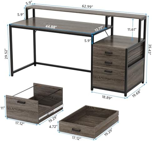 Tribesigns 63 Inch Computer Desk with File Drawer Cabinet, Home Office Desk - Image 2