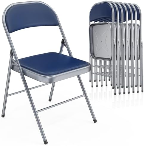 VINGLI 8 Pack Folding Chairs with Padded Seats, Metal Frame with Pu Leather Seat & Back, Capacity 350 lbs, Blue by VINGLI
