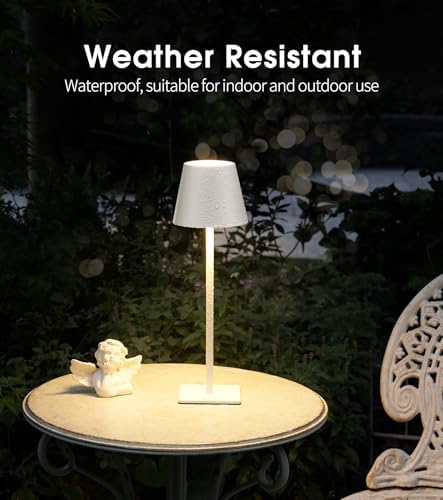 UME Cordless Table Lamp, Battery Operated Lamp - Portable Waterproof Rechargeable Table Lamp w/ 3 Color Temps & Stepless Dimming for Dinner, Desk, Cafe, Outdoor (White) - Image 6