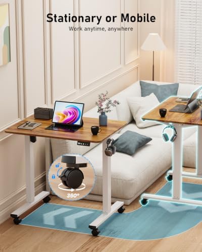 32" Small Rolling Electric Standing Desk Adjustable Height for Home Office - Image 4