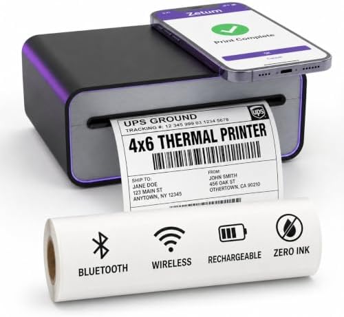 4x6 Thermal Shipping Label Printer, Bluetooth Wireless by Zeedstar