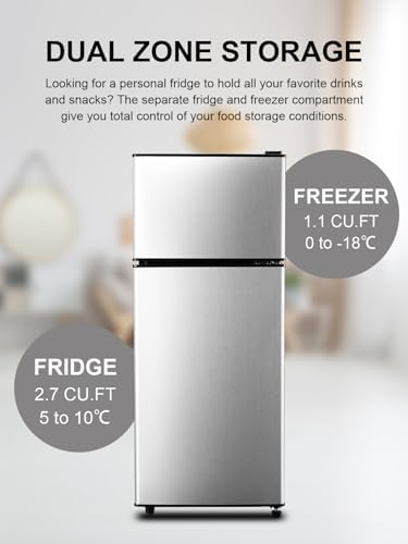Refrigerator with Freezer 3.8 Cu.Ft Top-Freezer Compact frige Silver - Image 4