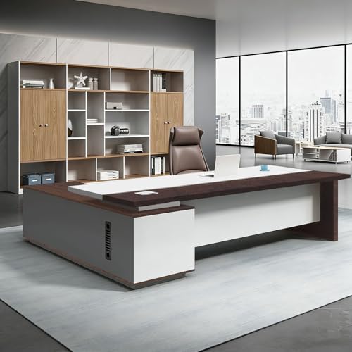 L Shaped Executive Desk with Drawers, Large Office Desk with Storage Cabinet, Wood L Shape Desk for Home Office or Business Workspace, Left or Right Cabinet Option, Multiple Sizes & Colors by Unknown