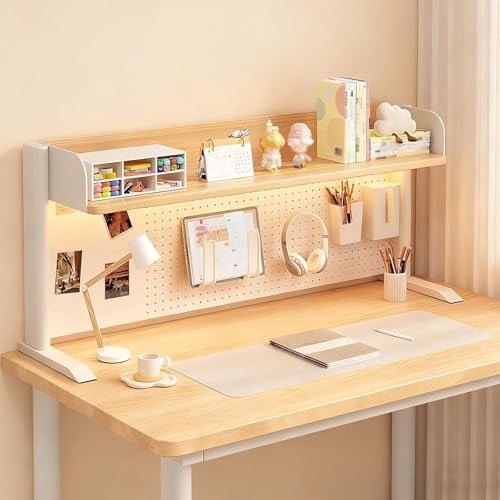 Desktop Bookshelf Organizer, Desktop Bookshelf Adjustable Hutch,Countertop Desk Hutch with Pegboard and Accessories,Storage Organizer Display Rack for Home Office Dorm(White 2,L60xh63cm/23.6x24.8'') by Unknown