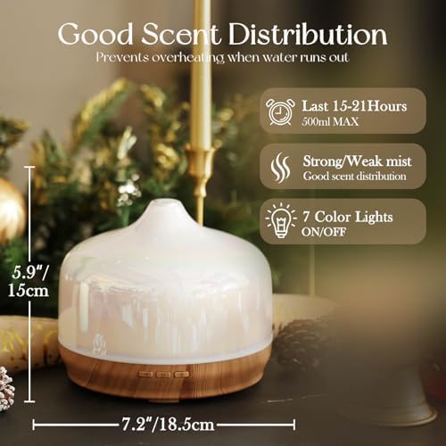 Porseme 500ml Glass Essential Oil Diffuser Aromatherapy Ultrasonic Cool Mist Humidifier 15-21 Running Hours Waterless Auto-Off Air Diffusers for Sleeping Yoga Working Spa(White Jade) - Image 3