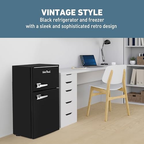 West Bend Mini Fridge with Freezer for Bedroom, Office, Bar or Dorm Room, Retro Compact Refrigerator features Glass Shelves, Manual Defrost and Adjustable Temperature Control, 3.1-Cu.Ft., Black - Image 4