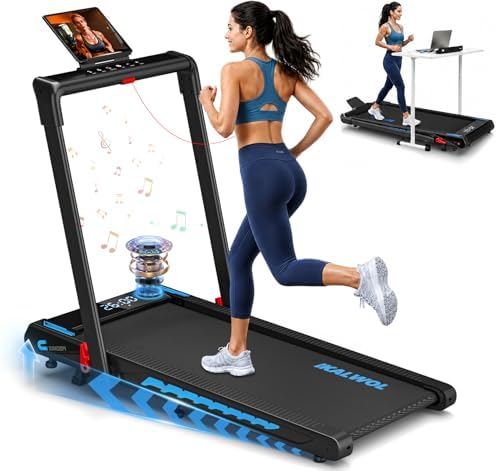 Treadmill with Speaker, 6-in-1 7.5MPH Foldable Treadmill for Home with App Compatible, Walking Pad with 10% Incline, LED Display, 3.0HP Brushless Drive, 350 LB Weight Capacity, 12 HIIT Programs by KALWOL
