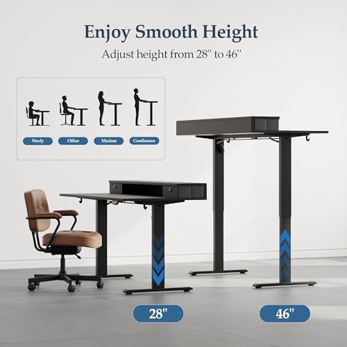 Klicelor 55 x24 Inch Electric Standing Desk with Drawers, Adjustable Height Small Sit Stand Desk for Home Office, Compact Computer Workstation with Storage– Black - Image 5