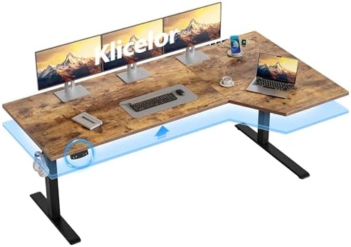 Klicelor L Shaped Standing Desk 63 x 35.4 Inch, Electric Height Adjustable Corner Desk for Home Office Workstation, Ergonomic Sit Stand Computer Table with Memory Controller, Rustic Brown by Klicelor