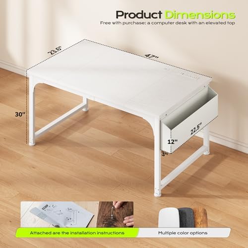 DurayLoly 47 x 24 Computer Desk, 2X Thicker Desktop,2.2” Steel Frame, White - Image 2