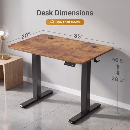 Claiks 35 x 20 Inch Rustic Brown Electric Standing Desk - Image 3