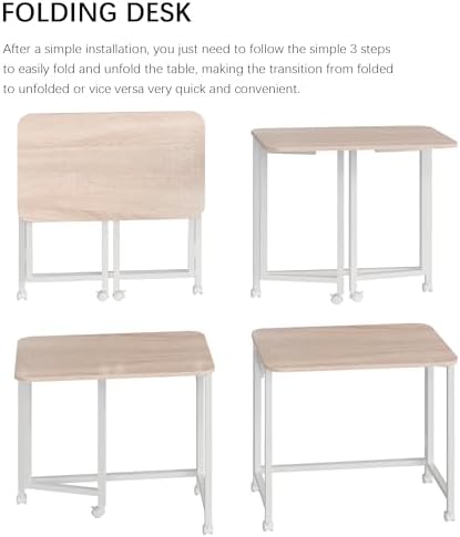 JSB Folding Desk for Small Spaces,Mobile Portable Rolling Laptop PC Table on Wheels,Foldable Computer Desk for Home Office,Bedroom,Dorm,Space Saving (Natural & White, 31.5") - Image 4