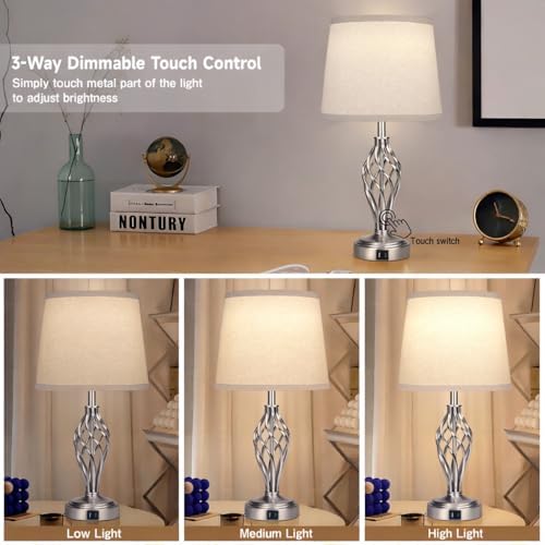 Ruiever Touch Table Lamps Set of 2, nightstand lamp with USB Ports Bedside 3 Way Touch dimmer Desk lamp for Living Room Bedroom,Nickel Plated Spiral cage Base Design Warm White dimmer Bulbs Included. - Image 5