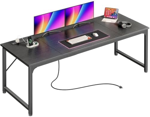 PRAISUN 70 x 24 Inch Computer Desk with Power Outlets & USB-C, Black by PRAISUN