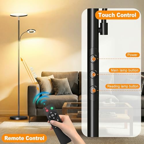 marctronic Floor Lamp, Upgraded 42W 4000LM Super Bright LED Floor Lamp for Living Room Bedroom, Dimmable Standing Reading Floor Lamps with Remote & Touch Control - Image 3