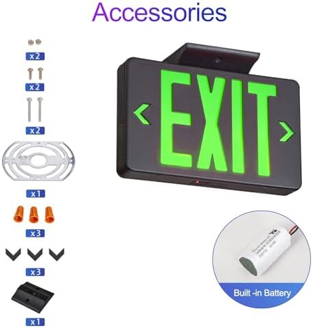 GZRUIYANG Green Exit Sign With Black Housing, LED Emergency Light With Battery Backup, UL Listed, AC 120/277V, Commercial Lights for Business - 2 Pack - Image 3
