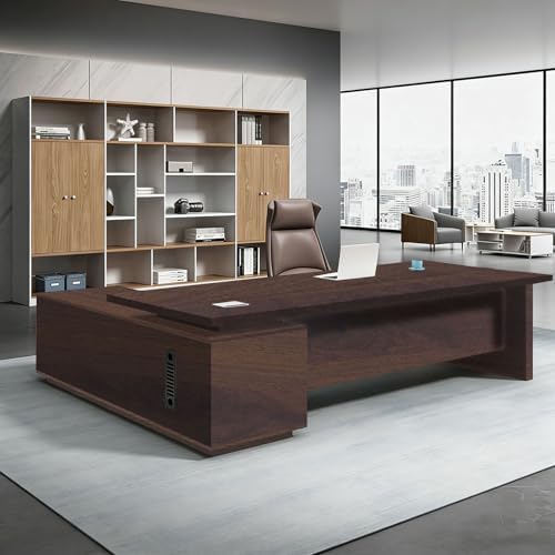 L Shaped Executive Desk with Drawers, Large Office Desk with Storage Cabinet, Wood L Shape Desk for Home Office or Business Workspace, Left or Right Cabinet Option, Multiple Sizes & Colors by Unknown