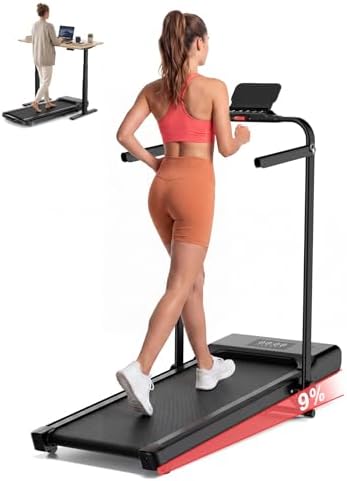 Walking Pad Treadmill with Handle,9% Manual Incline 3-in-1 Folding Treadmills for Home Small Space,3.0HP Quiet Under Desk Treadmill with Remote & APP Control,300LB Capacity LED Display by %E2%80%8ELacuffy