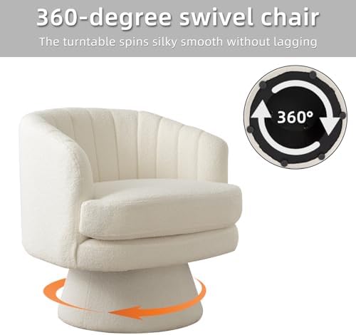 CANMOV Swivel Accent Chair with Armrest Set of 2, Modern 360 Degree Swivel Barrel Chair with Curve Back and Soft Cushion,Comfy Round Sherpa Teddy Armchair Single Sofa for Living Room,Beige - Image 4