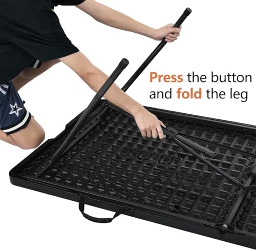 Amazon Basics Heavy Duty Portable Folding Table, 6 ft, Indoor & Outdoor, Fold-in-Half Design with Carrying Handle, for Events, Easy Folding and Storage, Black - Image 4