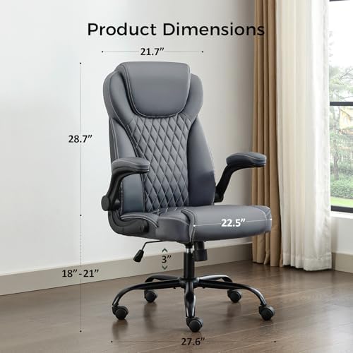 amseatec Big and Tall Office Chair, Flip-Up, Executive Desk Chair, Grey - Image 2