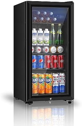 Saeoola Beverage Refrigerator, 3.2 Cu.ft Mini Fridge with Double Glass Door, Cooler for Soda, Beer or Wine for Home, Office or Bar with Adjustable Removable Shelves (Black) by Saeoola