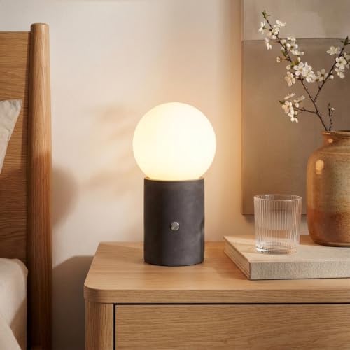 Brightech Kai LED Table Lamp - 11" Small Lamp with Unique Cement Base, Modern Desk Lamp, Nightstand Lamp with Ambient Lighting for Bedrooms, Living Room, Den - Modern Globe Lamp Shade - Image 4