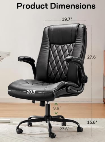 Marsail Executive Office Chair Ergonomic Desk Chair with Flip-up Armrests PU Leather Height-Adjustable Swivel Rolling Dark,Pack of 2 - Image 2