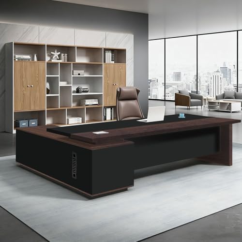 L Shaped Executive Desk with Drawers, Large Office Desk with Storage Cabinet, Wood L Shape Desk for Home Office or Business Workspace, Left or Right Cabinet Option, Multiple Sizes & Colors by Unknown