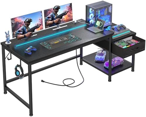 DurayLoly 56" Gaming Desk with Printer Shelf & Power Outlet by Durayloly