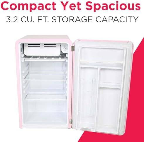 Frigidaire Retro Compact Refrigerator with Chiller, 3.2 cu ft Countertop Fridge, Built-In Bottle Opener, Rounded Corners, Premium, for Office, Bedroom, Dorm Room, Cabin, 18.5D x 20W x 31.5H (Pink) - Image 3