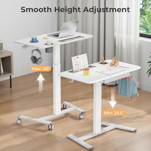 Mobile Standing Desk with Drawer, 35"×20" Small Desk, White - Image 6