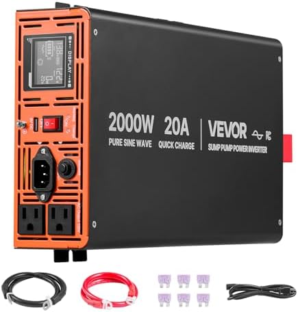 VEVOR 2000W Sump Pump Battery Backup System, LCD Display, Auto Switches to Battery Inverter Power for Sump Pump, Pure Sine Wave, for Basement Protection Emergency and Power Outage, Battery Not Include by VEVOR