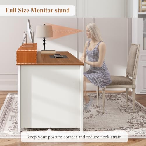 SEDETA 63" Farmhouse Executive Desk with Drawers and Storage Cabinet - Image 7