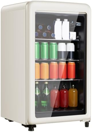 Retro Beverage Refrigerator, 3.2 Cu.Ft Mini Fridge with Glass Door, Vintage Freestanding Drink Cooler for Office, Bar, Home, Adjustable Shelving, Adjustable Thermostat (White) by Unknown