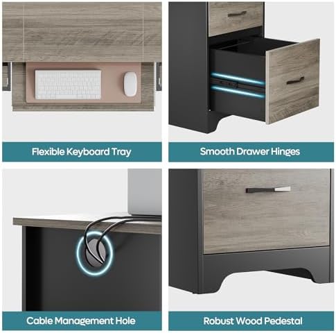 Bestier 59” Computer Desk with 4 Drawers, Office Desk with Storage, Industrial Executive Desk with File Drawer, Keyboard Tray & 2 Pedestals on Both Sides for Home Office & Studio, Grey - Image 6