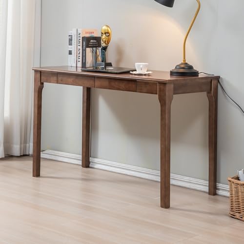 Solid Wood Desk, Gaming Study Home Office Desks for Work, Student PC Desk for Bedroom, Small Computer Desk for Small Spaces, Easy to Assemble (Walnut Color, 47inch) - Image 2