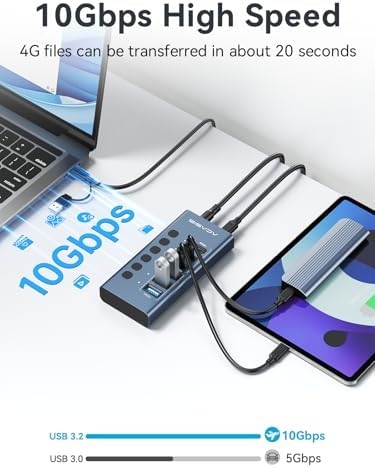 ACASIS 6 Ports Powered USB 3.2 Hub (3 USB-A 3.2 +3 USB-C 3.2), 10Gbps - Image 3