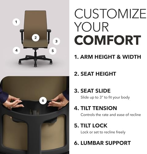 HON Ignition 2.0 Ergonomic Office Chair, Lumbar Support, Quicksand - Image 3