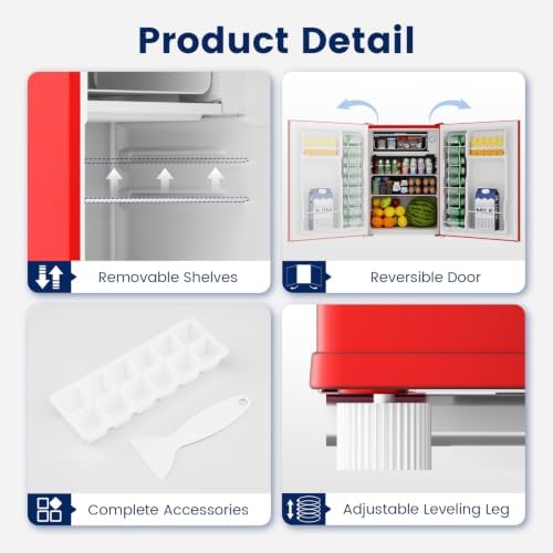 BANGSON 2.6 Cu Ft Small Fridge with Freezer for Office Red - Image 5