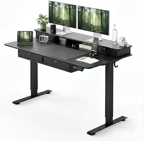 CubiCubi 48" x 24" Standing Electric Desk with Drawers, Black by CubiCubi