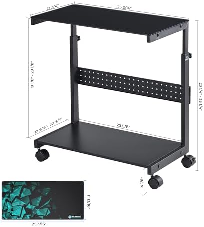 EUREKA ERGONOMIC PC Stand Computer Cart Frosted Glass, Height Adjustable Tower Stand 2-Tier Suit for ATX Case Printer, Metal Rolling Cart on Wheels for Gaming Home Office, Black - Image 2