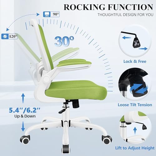 FelixKing Office Chair, Ergonomic Desk Chair Breathable Mesh Chairs Adjustable High Back Lumbar Support Flip-up Armrests, Executive Rolling Swivel Comfy Computer Chairs Home Office Green - Image 4